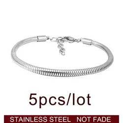 5pcs/lo 316L stainless steel Snake Chain Bracelet fit Pandoraer Bracelet Women DIY Jewelry Making brazaletes de acero inoxidable