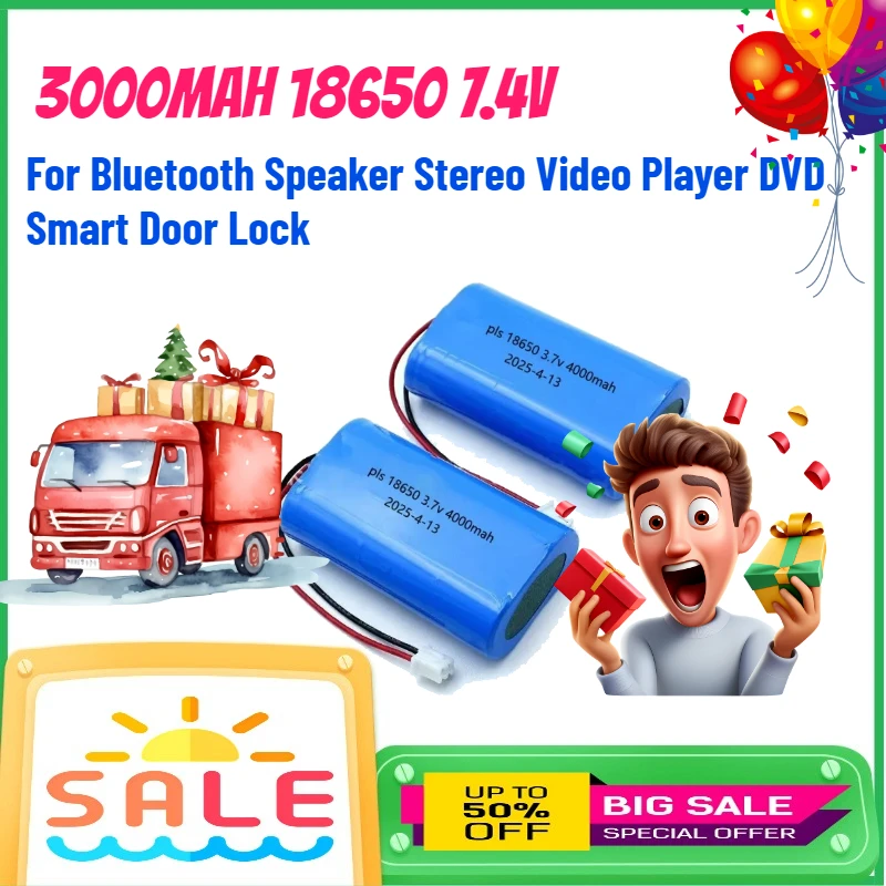 

3000mAh 18650 7.4V Lithium Battery for Bluetooth Speaker Stereo Video Player DVD Smart Door Lock Rechargeable Battery