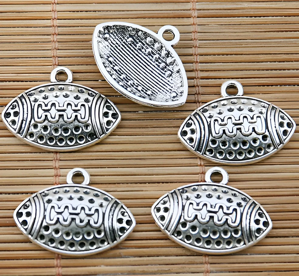 

20pcs 24*15mm, hole 2mm Alloy metal tibetan silver oval shape football design charms HWEF1635