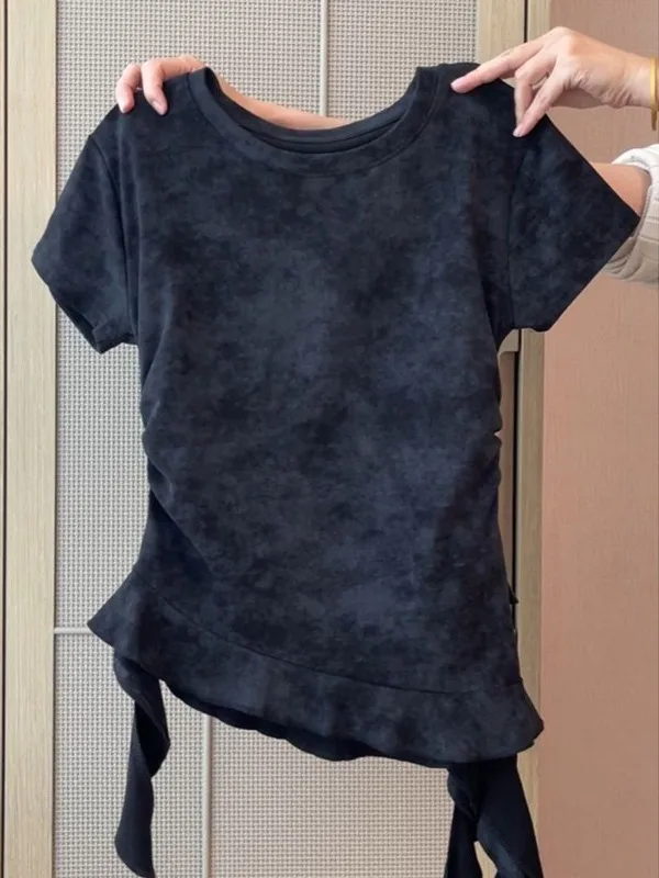 

Футболка больших размеров Tie Dye ort Sve, женская летняя утягивающая асимметричная футболка для грушевого тела, круглый крос стандартного кроя Ne