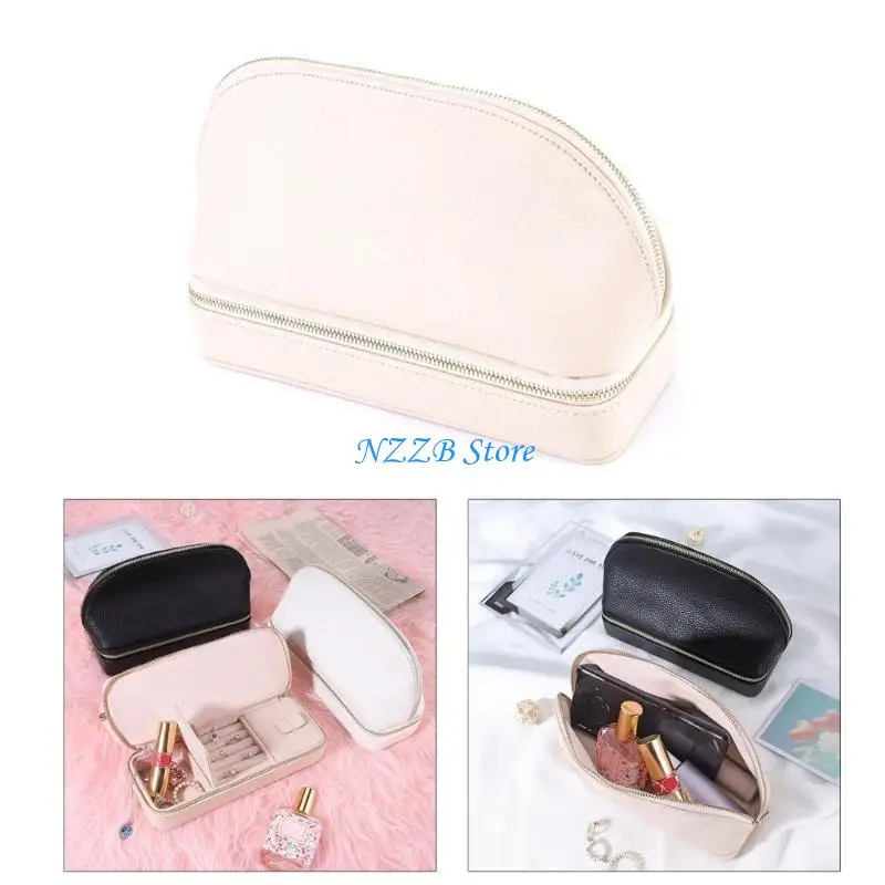 T21F Leather- Jewelry Double-Layer Jewelry Box Convenient Earrings Jewelry Storage Bag Lipstick Rings Storage Box