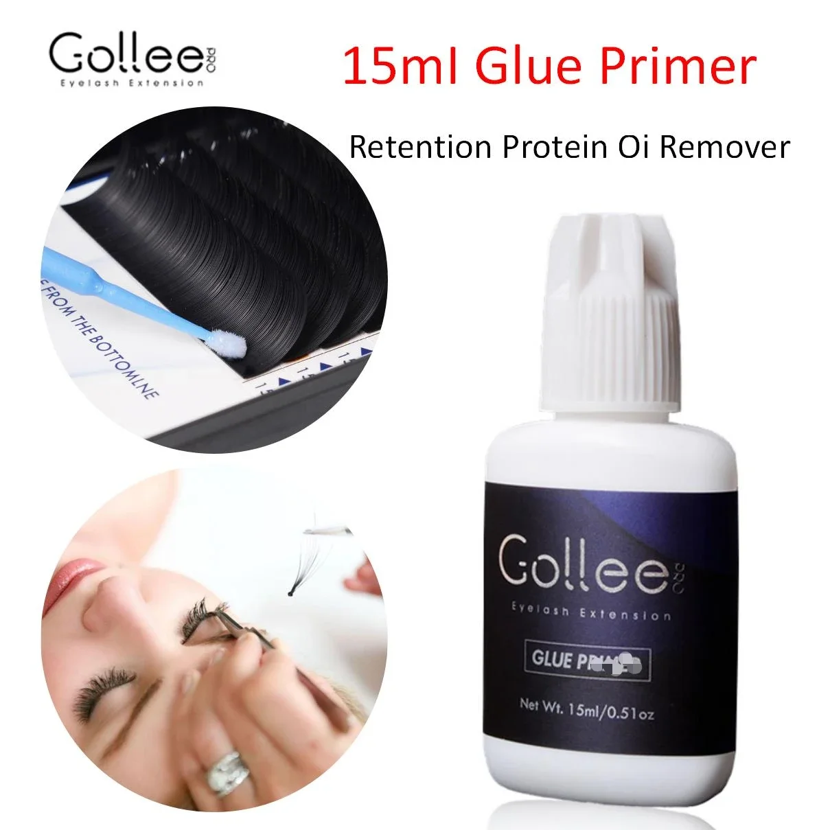 GOLLEE 15ml Primer de cola para cílios para extensões de cílios Retenção mais longa Primer de extensão de cílios Óleo natural e removedor de óleo de proteína