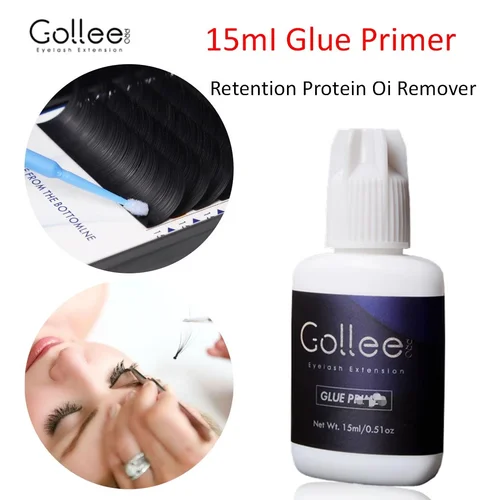 GOLLEE-imprimación de pegamento para pestañas, 15ml, para extensiones de pestañas, imprimación de extensión de pestañas de retención más larga, aceite Natural y eliminador de aceite proteico