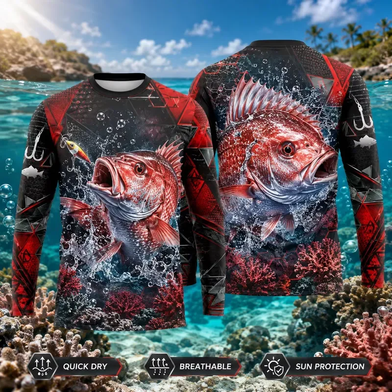 3D Print Casual Long Sleeve Red Snapper Fishing Shirt Men 3D Fish Print Quick Dry UPF 50 UV Protection Jersey Outdoor Angling - view 4