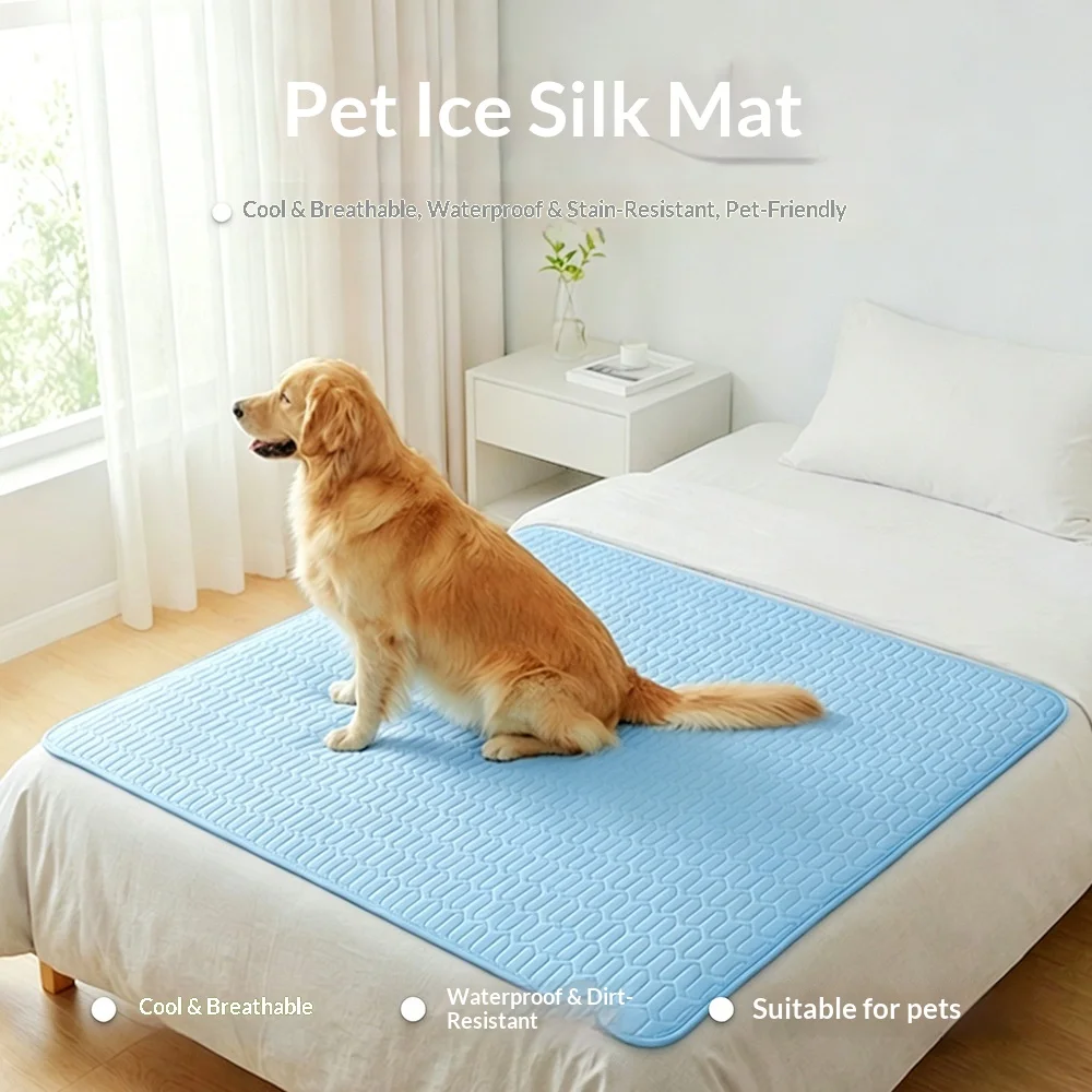 

Large Pet Cooling Mat, Ice Silk Latex Dog Bed with Non-Slip Bottom & Anti-Pee Fabric, Machine Washable Cat Mat for Summer