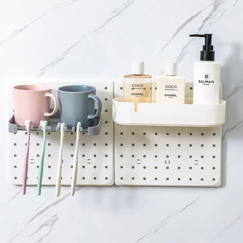 Punch-free Plastic Hole Board Wall Shelf Organizer ,Wall Mount Display Pegboard Panel for Bedroom, Study, Office, Bathroom