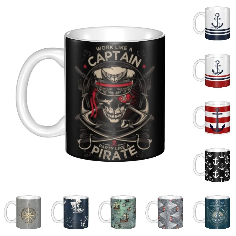 Personalized Work Like A Captain Party Like A Pirate Coffee Mug DIY Nautical Skull Sailor Ceramic Milk Tea Cups