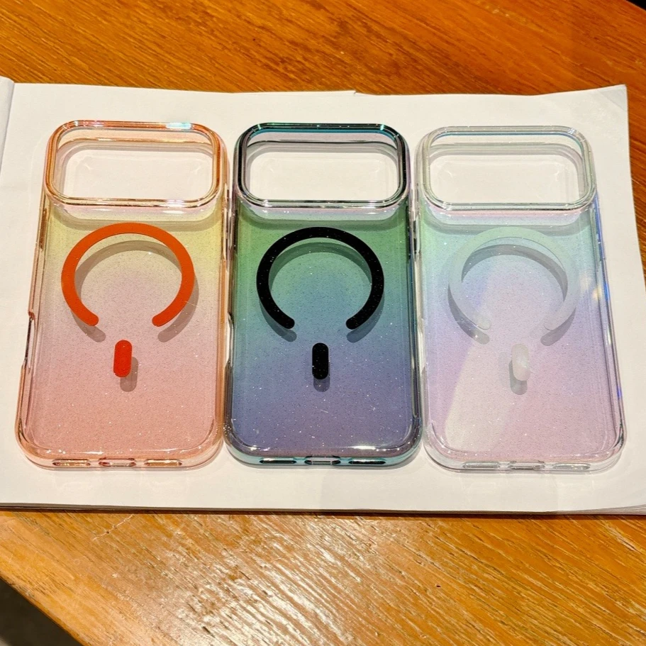 17 Pro Max واضح بريق المغناطيسي ل Magsafe جراب هاتف آيفون 13 14 15 16 Pro Max Plus 17Air رقيقة جدا PC غطاء مغناطيسي