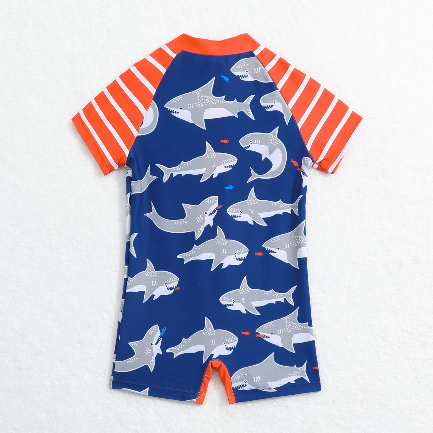 2024 NEW Toddler Boy One Piece Swimming Suit Cartoon Shark Summer Infant Baby Boys Swimwear Zipper Blue Bathing Suit 3-24M