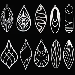 3pcs Long Leaf Art Line DIY Tassels Earrings Charms Stainless Steel Oval Pendant Jewelry Making Conch Evil Eye Moon Accessories