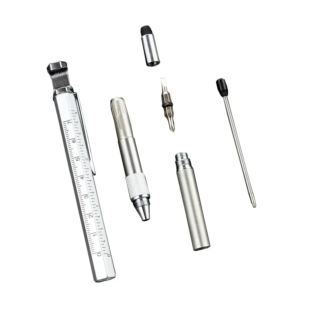 1Set 6-in-1 Multitool Ballpoint Pen with Phone Holder Stand, Bottle Opener, Touch Stylus, Scale Ruler, Double-Ended Screwdriver