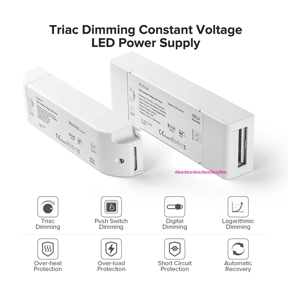 Triac LED Driver Constant Voltage Dimmer AC200V AC240V to DC24V 40W 75W Transformer Adapter FCOB Strip Light Dimming White IP20