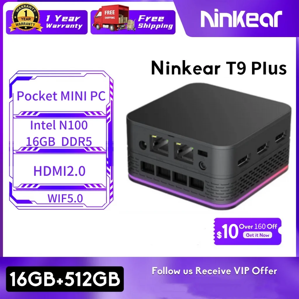 Ninkear Mini Pc T9 Plus Windows 11 16Gb Ddr5 Intel N 100 512Gb Ssd Wifi 5.0 Desktop Computer Notebook Zakelijke Laptop