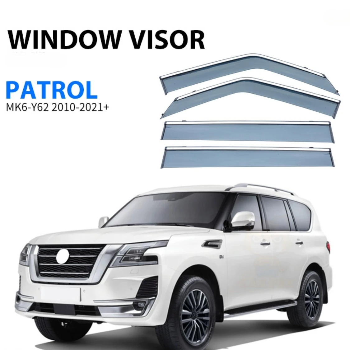 

Хромированные полоски, защита от дождя для NISSAN Patrol Y62 Armada 2010-2021, оконный козырек, ветровые дефлекторы, дверной козырек, вентиляционные шторы, вентиляционный козырек