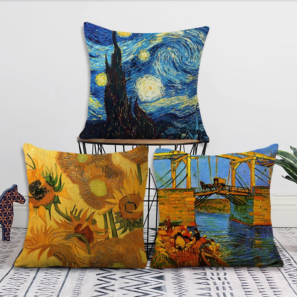 Van Gogh Related Oil Painting Pillow Case Square Cushion Room Bedroom Headboard Sofa Living Backrest Car Accessories Nap Time