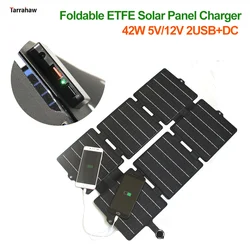 ETFE 42W Folding Solar Panel Black 12volt Solar Cell DC USB Fast Charge Portable Outdoor Camping Waterproof Photovoltaic Panel