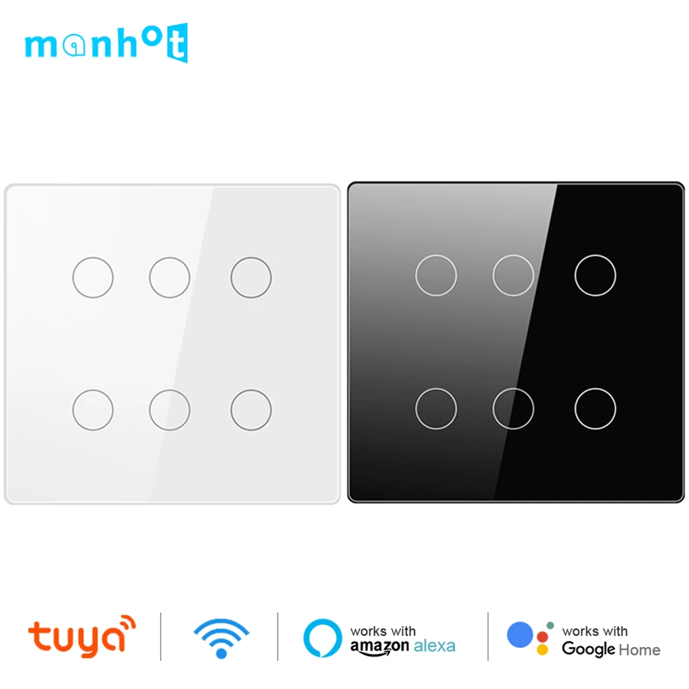 Tuya Smart WiFi Light Switch 4x4 Brazil Light Wall Switches Touch Panel 4/6 Gang Wireless Control for Alexa Google Home 100-250V