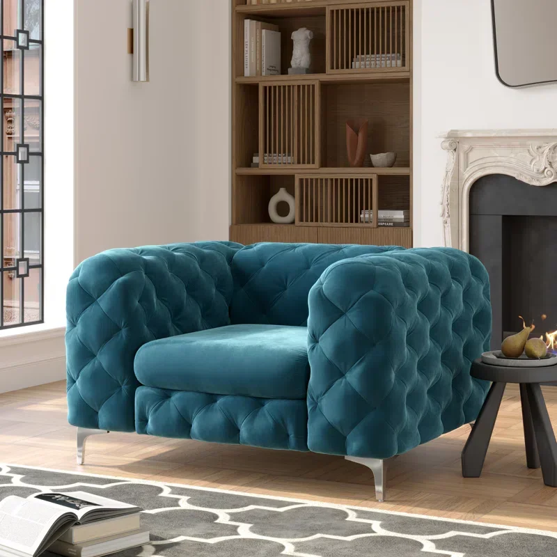 Sillón Chesterfield de Terciopelo con Mechones, Estilo Moderno, Modular, Individual, Acolchado, para Sala de Estar