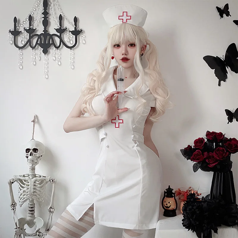 Sexy Nurse Cosplay Halloween Costumes For Women Multi Piece Set Fancy Party Anime Carnival Uniform Dress Vestidos Hat Y2k