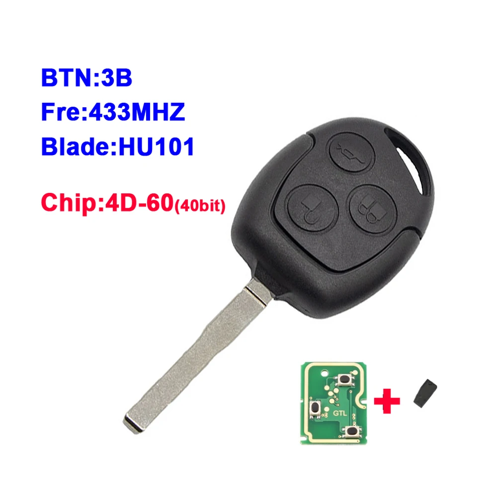 XNRKEY Remote Car Key 4D60/4D63 Chip 433Mhz for Ford Focus 2 Fiesta Mondeo Fusion Transit KA Galaxy mk2 mk5 mk7 FO21/HU101 Blade