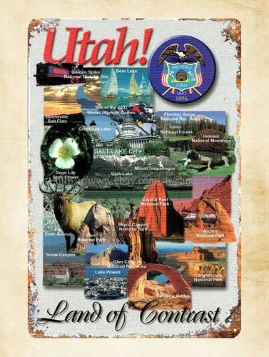 Utah Land of Contrast metal tin sign discount unframed art