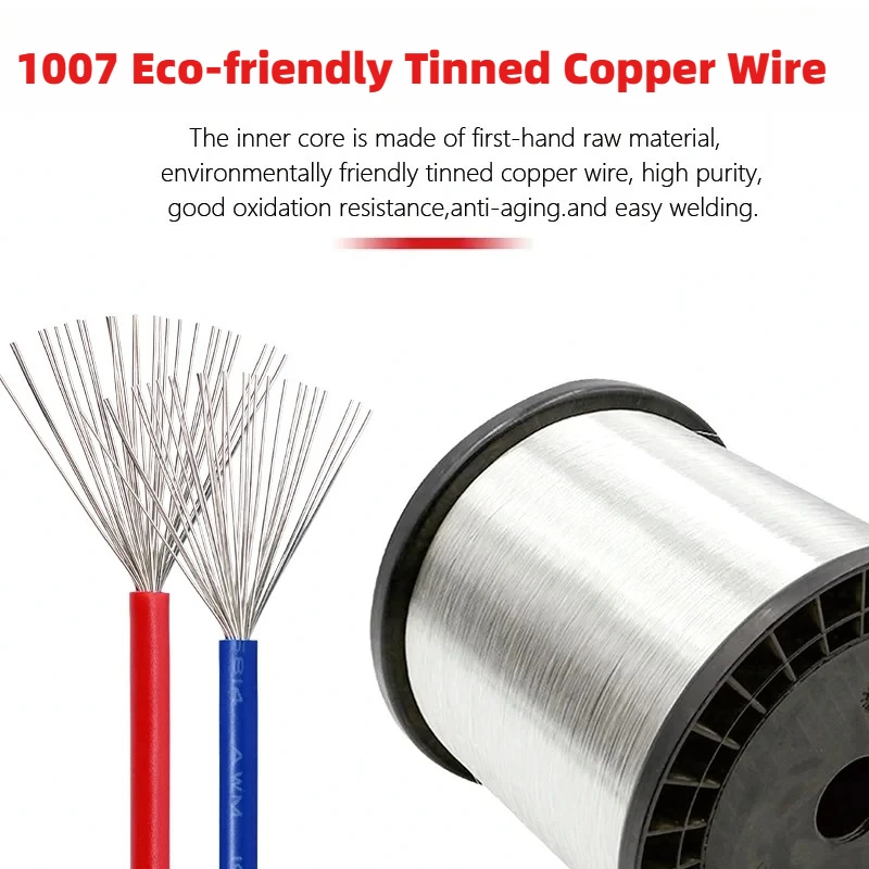 300V Tinned Plating Copper Wire 30 28 26 24 22 20 18 16AWG PVC Insulation 1007 Stranded Electric Cable DIY LED Connection Line