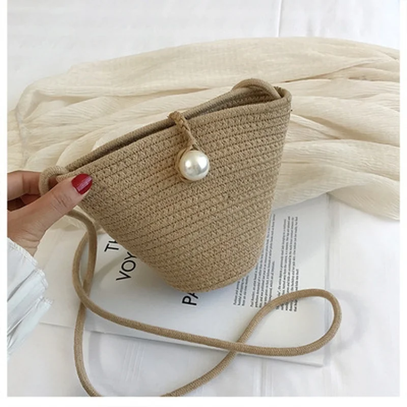 

2023 Multi-styles Straw Bags Handmade Woven Pearl Dumpling Bag Straddling Shell Grass Woven Bag cotton woven Beach Bag Mini Bag