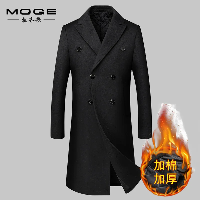 

Winter new woolen men's long knee double-breasted cotton thickened coat men's coat cross-border