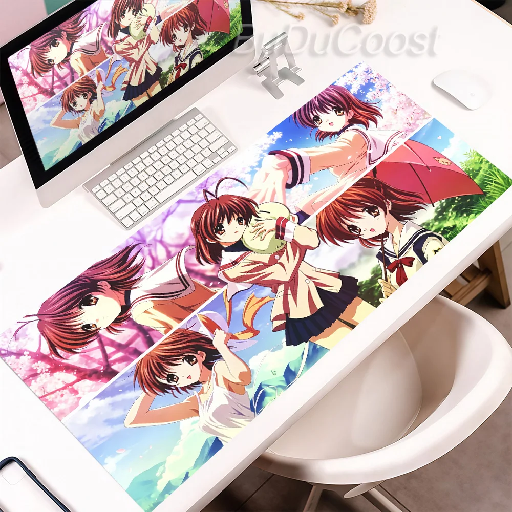 HD-Druck Anime C-ClannadS Mauspad, großes Gaming-Mauspad mit genähtem Rand, langlebige Schreibtischunterlage, PC-Büro, rutschfestes Zubehör