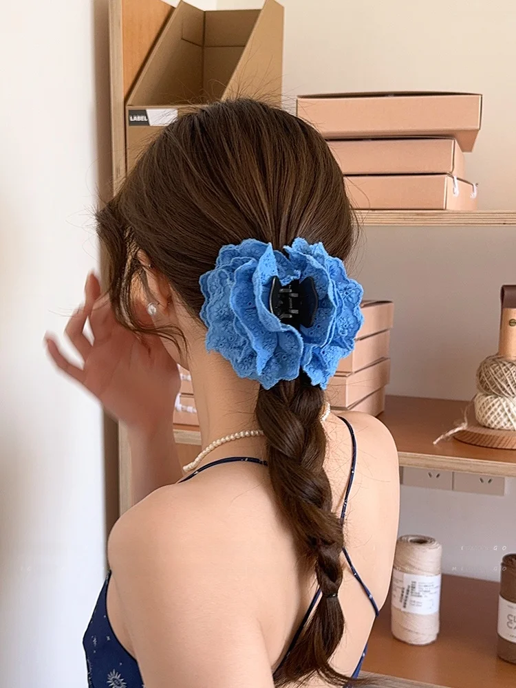 

Женская кружевная заколка для волос с синей розой, новинка 2025 года, зажим для волос с когтями, аксессуары для волос, корейские заколки для волос Sle Faion