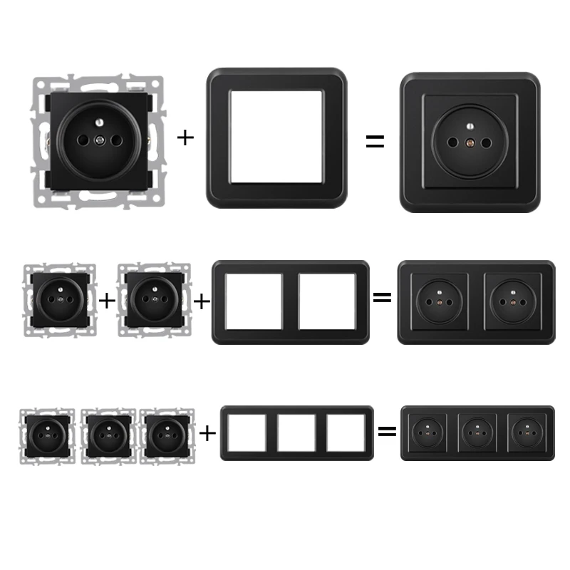 wall-mounted module diy European standard black tempered crystal glass panel socket LED light switch button function combi