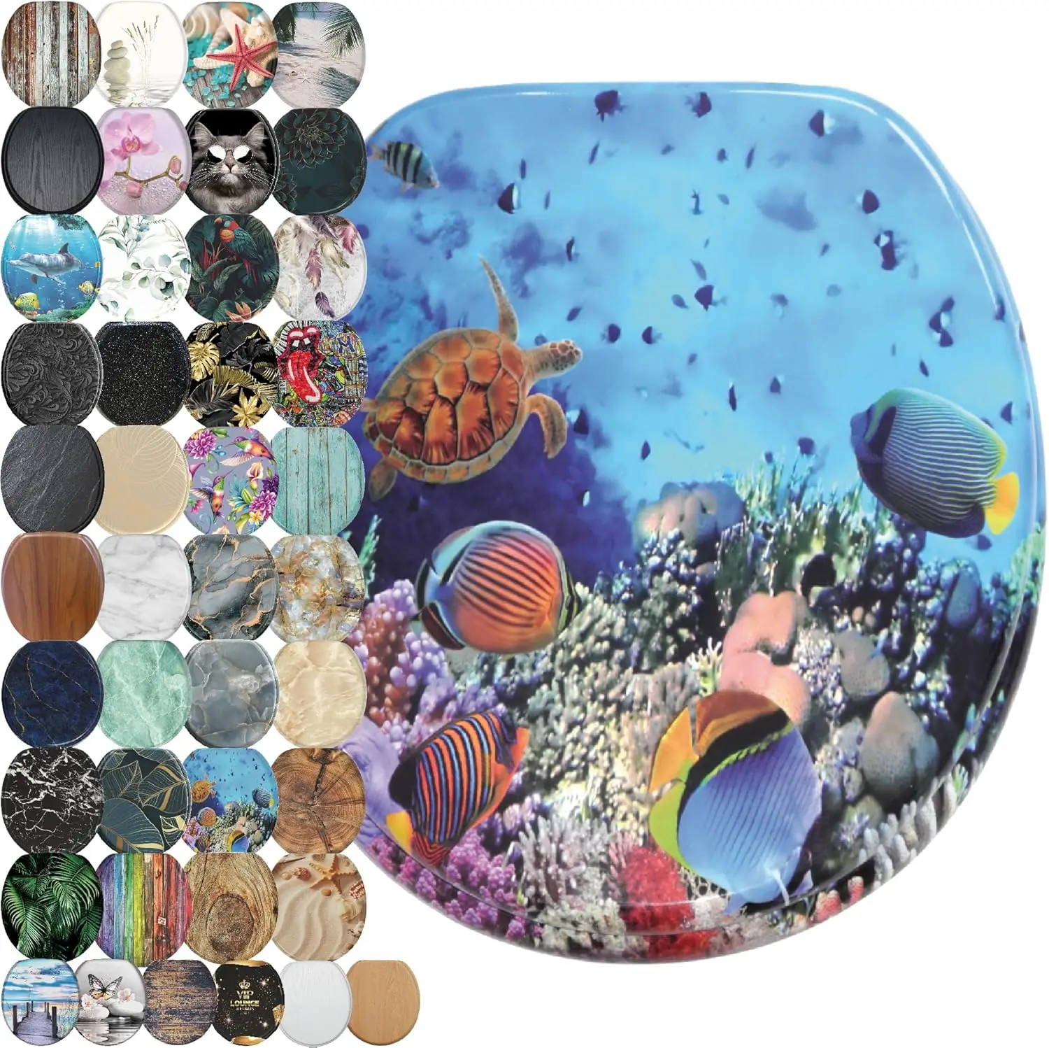 

Decorative Wooden Toilet Seat with Soft Close, Quiet Slow Close Molded Wood Round Seat, Adjustable Fit for Bathroom