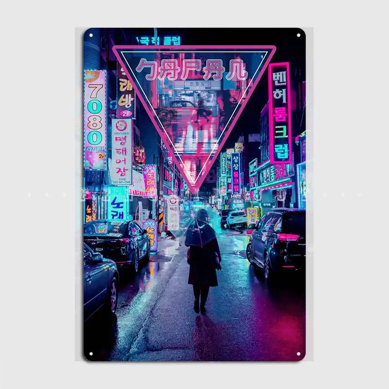 Japan Retrowave Synthwave Poster Metal Plaque Club Club Bar Designing Plaques Tin Sign Posters