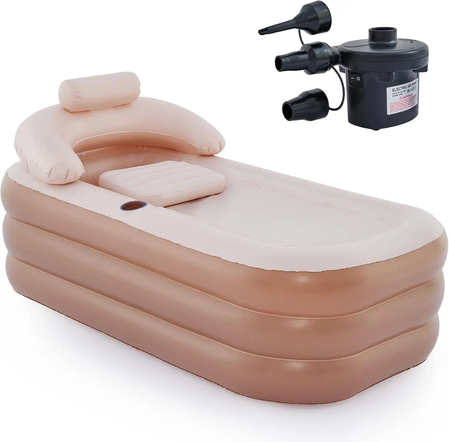 Inflatable Bathtub with Electric Air Pump and Bath Pillow Headrest, Portable Blow Up Bath Tub for Adults, Outdoor & Indoor