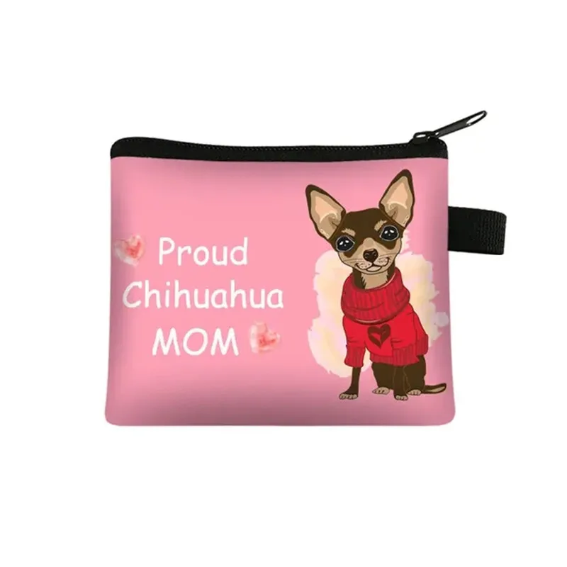 Lindo perro Chihuahua mamá monedero niñas Mini cartera mujeres monederos y bolsos llavero bolsa con cremallera bolsas de dinero mujeres carteras