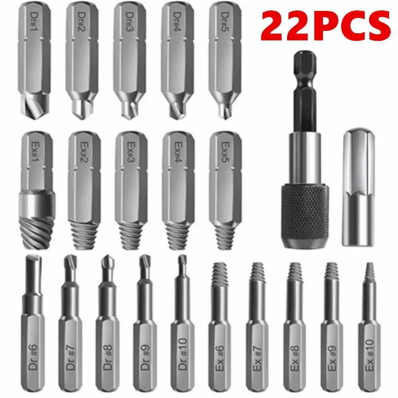 

22-in-1 Screw Extractor Set - Easily Remove Damaged Bolts and Stripped Screws with Socket Extension Bit and Remover Tool