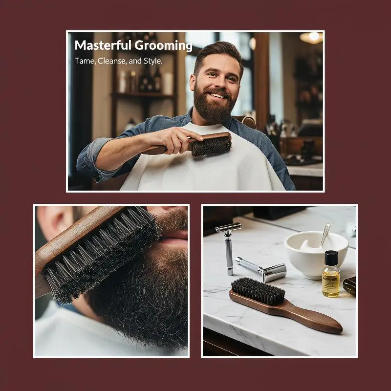 Wooden Boar Bristle Hair Brush Anti Static Detangling Hair Brush Ergonomic Handle for Curly Straight Thick Thin Hair