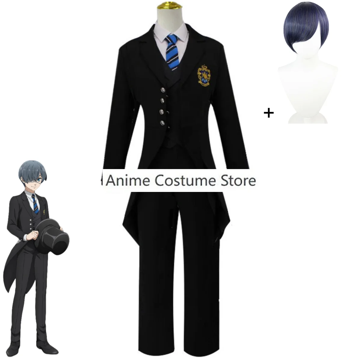 Anime Black Butler Public School Series P4 Ciel Phantomhive Smile Cosplay Costume Tailcoat Coat Wig Man Carnival Halloween Suit