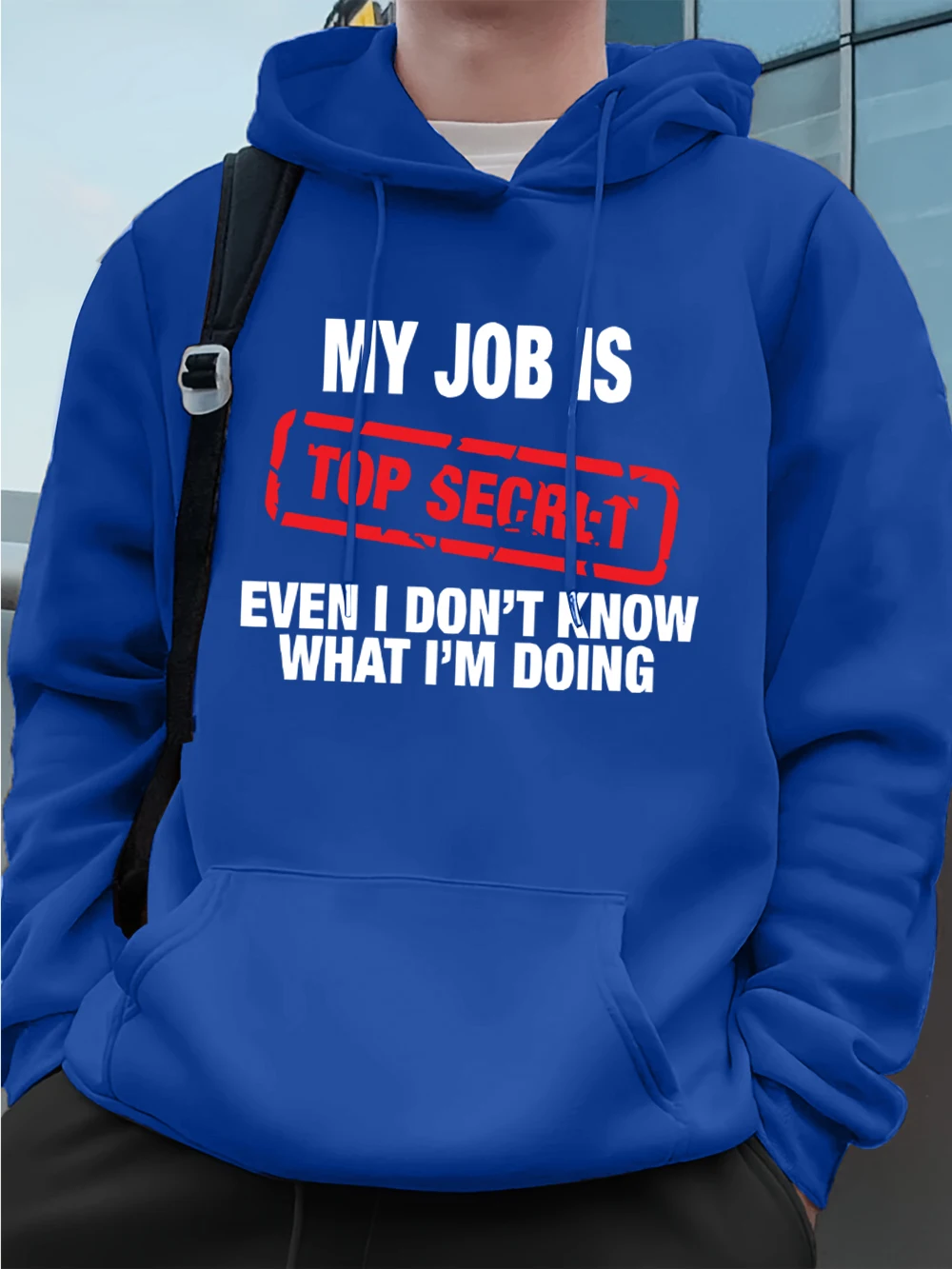 My Job Is Top Secret مطبوعة رجالي البلوز الشتاء الصوف الدافئة هوديس الكورية فضفاض جيب ملابس رياضية الهيب هوب الذكور الملابس