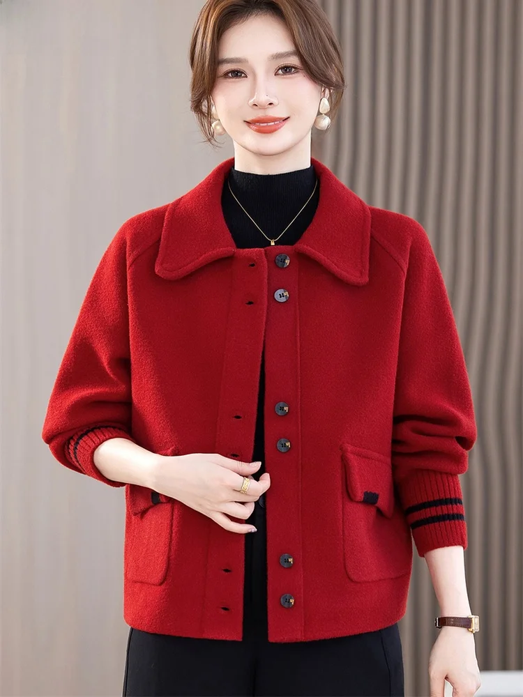 

Faionable двусторонняя бархатная одежда Jaet ort Sle Ribbed Sve с отложным воротником, теплая одежда для мам среднего и старшего возраста...