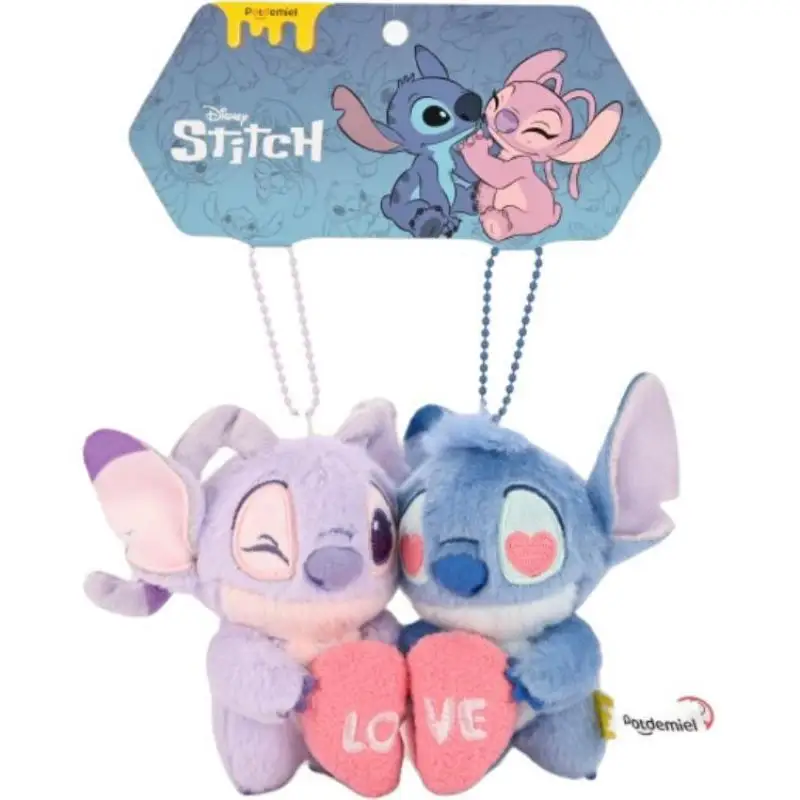 

Kawaii Disney Anime Hobby Stitch Angel Cartoon Plush Love Hug Combination Pendant Keychain Birthday Gift