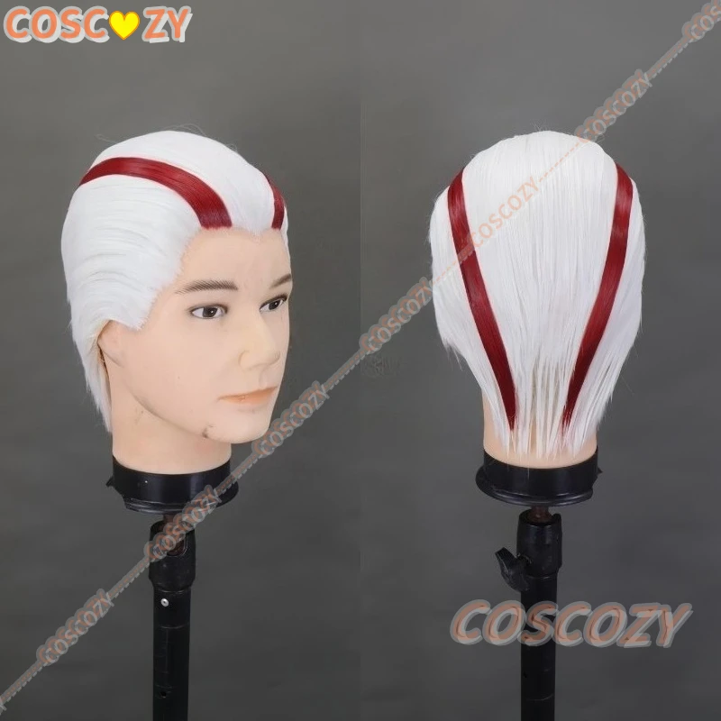 วิกผมคอสเพลย์ตัวละครดันดาดันเมน วิกผมสีขาวมีไฮไลท์สีแดง ทำจากผมสังเคราะห์สั่งทำพิเศษ