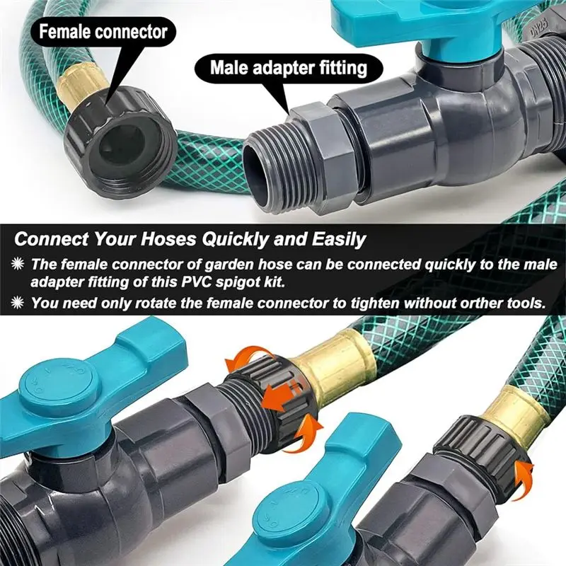 【Ship Within Rain Barrel Spigot Kit With An Hole Saw Include PVC Bulkhead Fitting Ball Valve Thread Seal Tape And Garden 3/4In M
