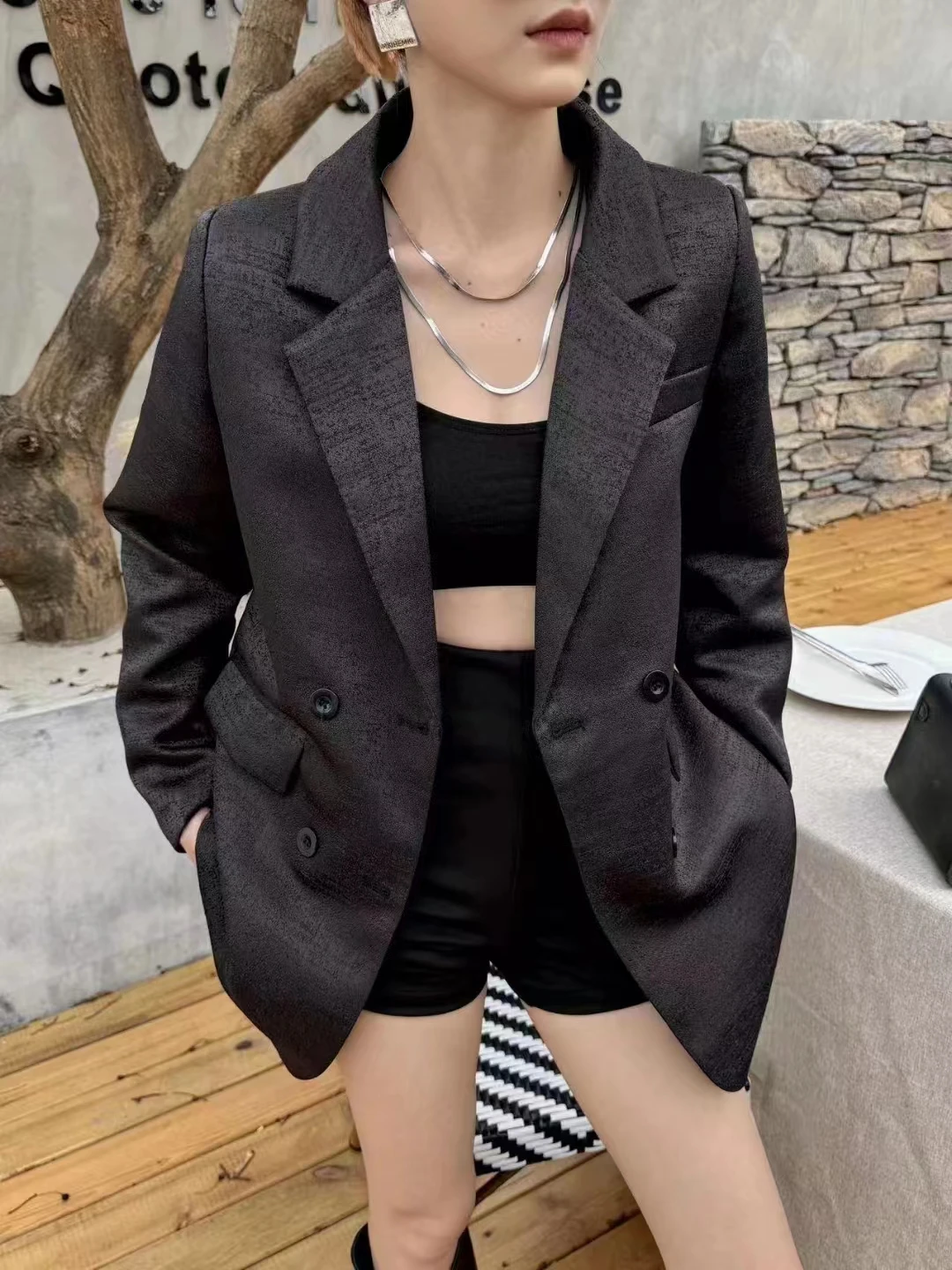 

Черный блейзер UNXX для женщин и девочек, Модный повседневный элегантный свободный двубортный топ в Корейском стиле, Осень-зима 2024 г.