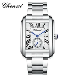 CHENXI 8216 Square Men Quartz Watches Fashion Business Simple Silvery Stainless Steel Strap Analog Display Wrist Watches