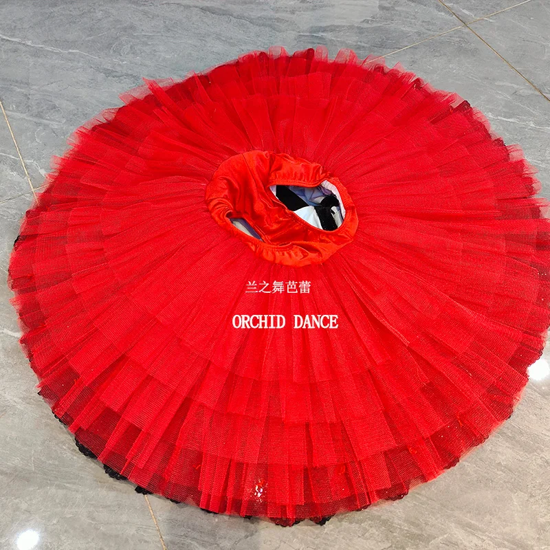 Profissional de alta qualidade tamanho personalizado 7 camadas crianças meninas mulheres adulto desempenho wear pássaro vermelho ballet tutu trajes