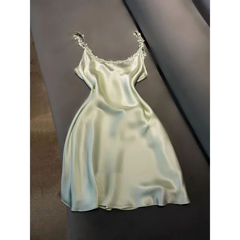 Lace light luxury high-end ice silk nightdress women's spring summer skin-friendly breathable loungewear outer wear
