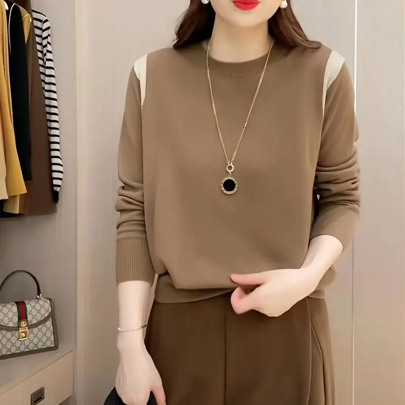 

Женский вязаный свитер с цветными блоками и пуловер контрастного цвета, осенний новый универсальный свободный повседневный топ с круглым вырезом JJ477