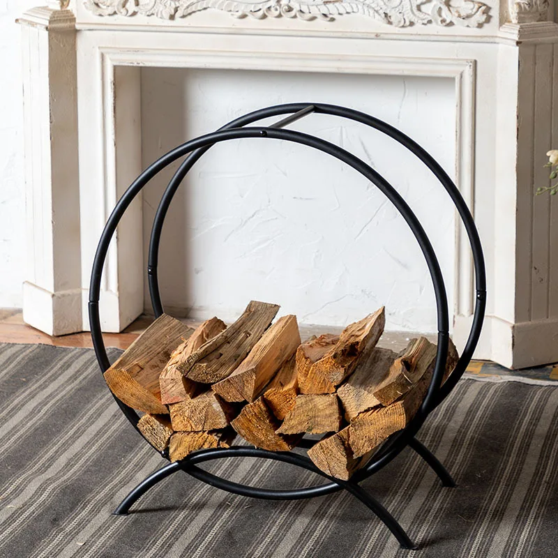 Vintage-Inspired Round Firewood Holder | Modern Black Iron Log Storage Rack