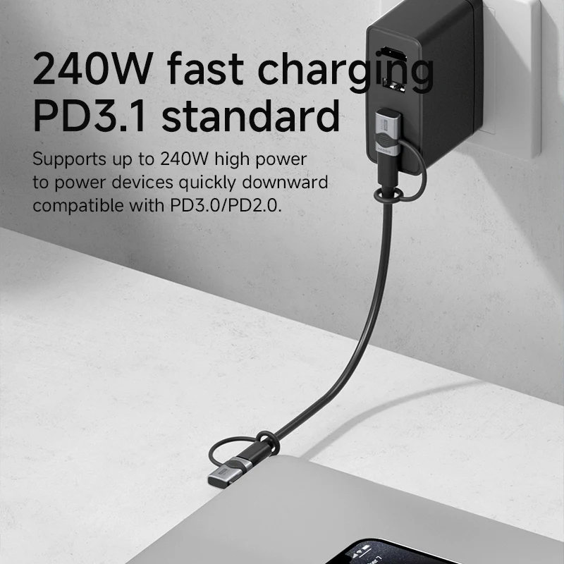 محول Hagibis 240 وات USB C إلى C مع محول حبل 80 جيجابت في الثانية 90 درجة 8K محول فيديو USB4 لجهاز MacBook iPhone 17 Pro Tablet